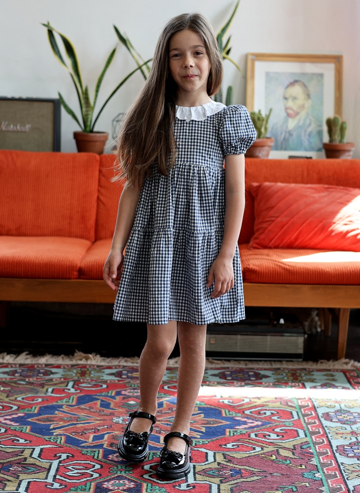 Платье для девочки нарядное БУШОН XB881881, цвет темно-синий/клетка