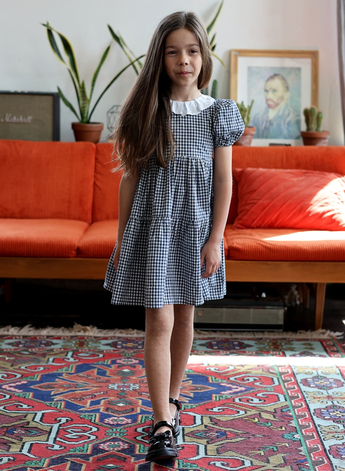 Платье для девочки нарядное БУШОН XB881881, цвет темно-синий/клетка
