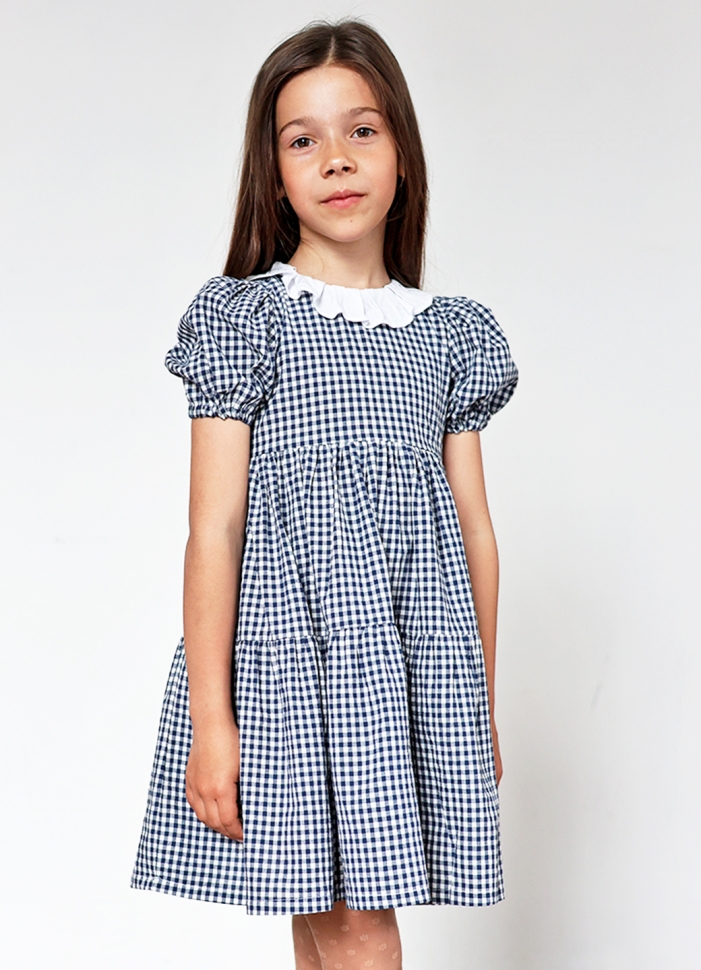 Платье для девочки нарядное БУШОН XB881881, цвет темно-синий/клетка