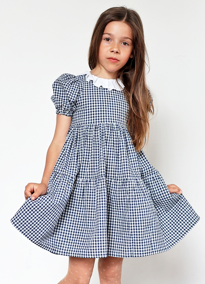 Платье для девочки нарядное БУШОН XB881881, цвет темно-синий/клетка