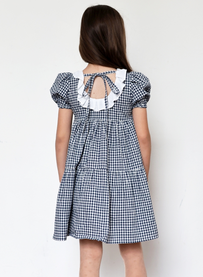 Платье для девочки нарядное БУШОН XB881881, цвет темно-синий/клетка