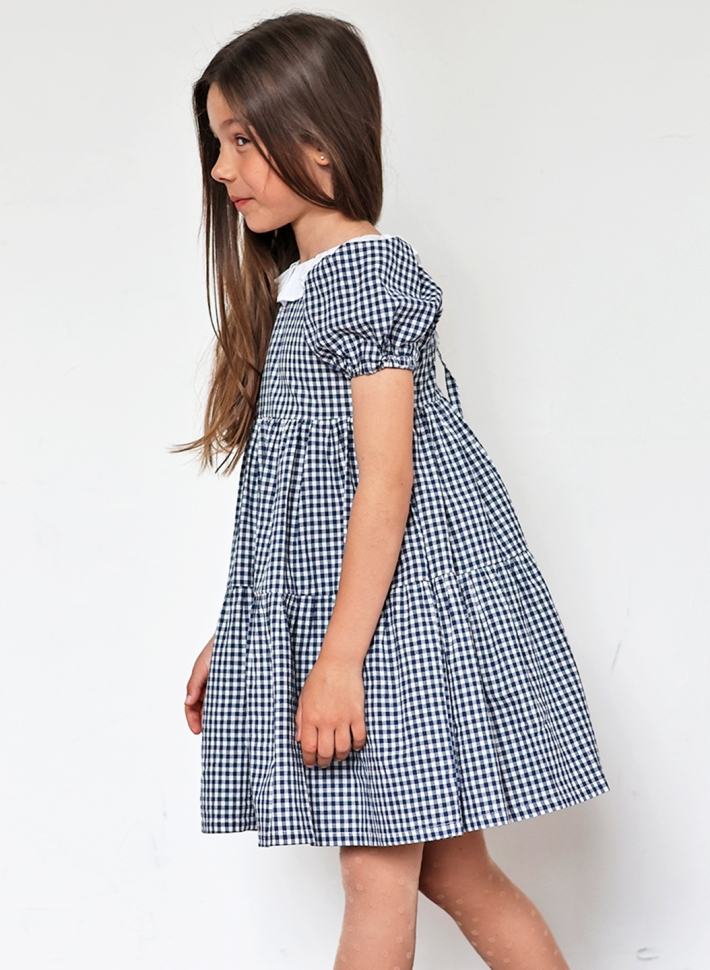 Платье для девочки нарядное БУШОН XB881881, цвет темно-синий/клетка