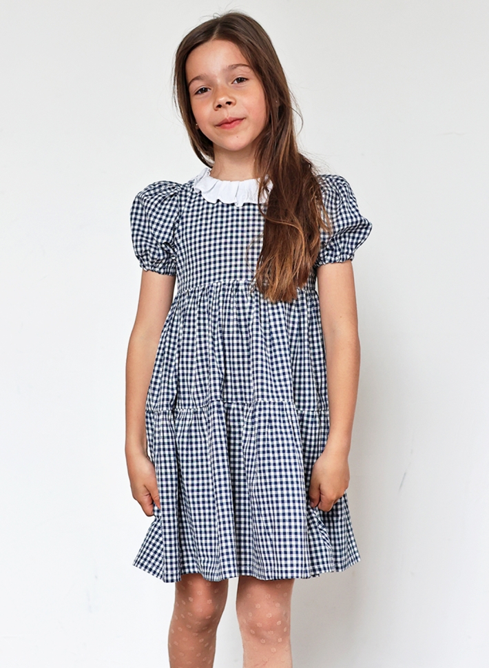 Платье для девочки нарядное БУШОН XB881881, цвет темно-синий/клетка