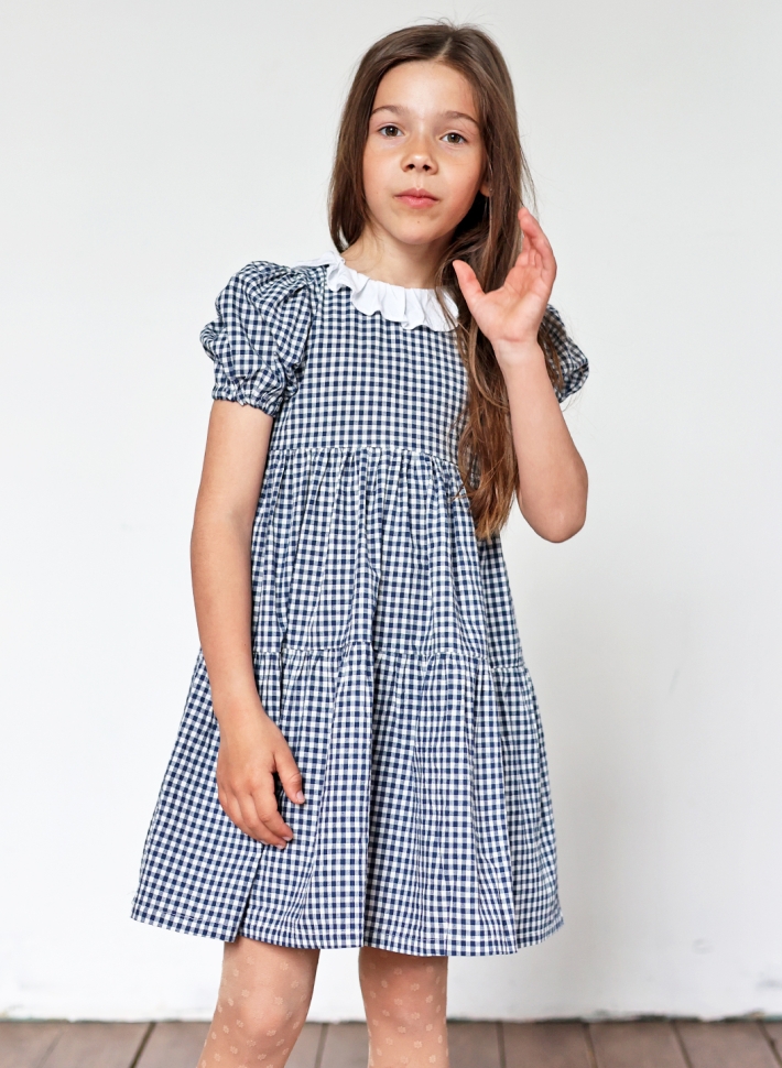 Платье для девочки нарядное БУШОН XB881881, цвет темно-синий/клетка