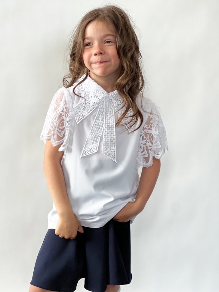 Блузка для девочек школьная БУШОН, модель SK54, цвет белый
