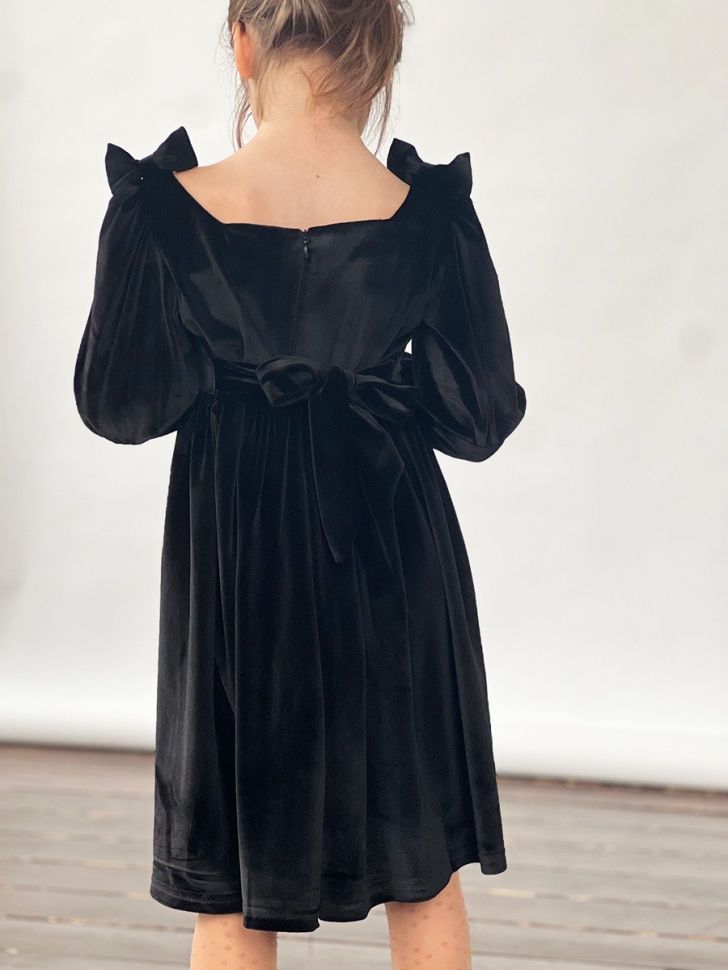 Платье велюровое нарядное БУШОН ST63, цвет черный бантики 