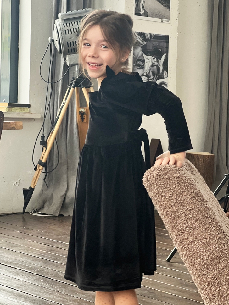 Платье велюровое нарядное БУШОН ST63, цвет черный бантики 