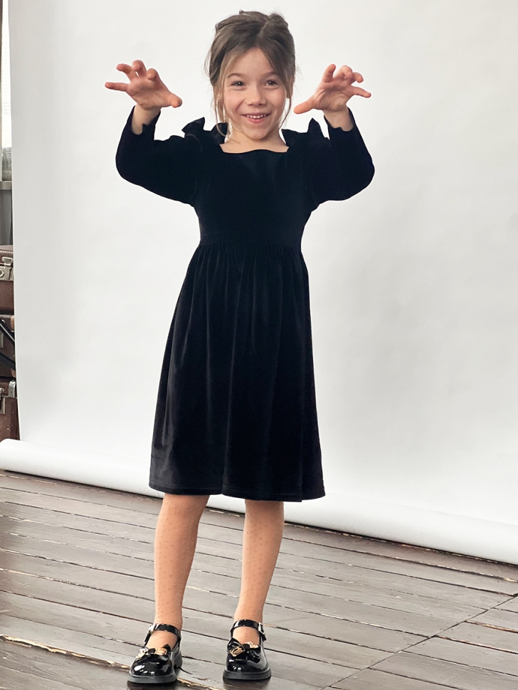 Платье велюровое нарядное БУШОН ST63, цвет черный бантики 