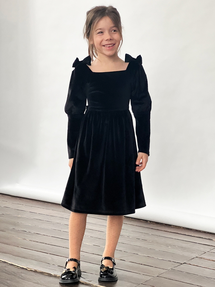 Платье велюровое нарядное БУШОН ST63, цвет черный бантики 