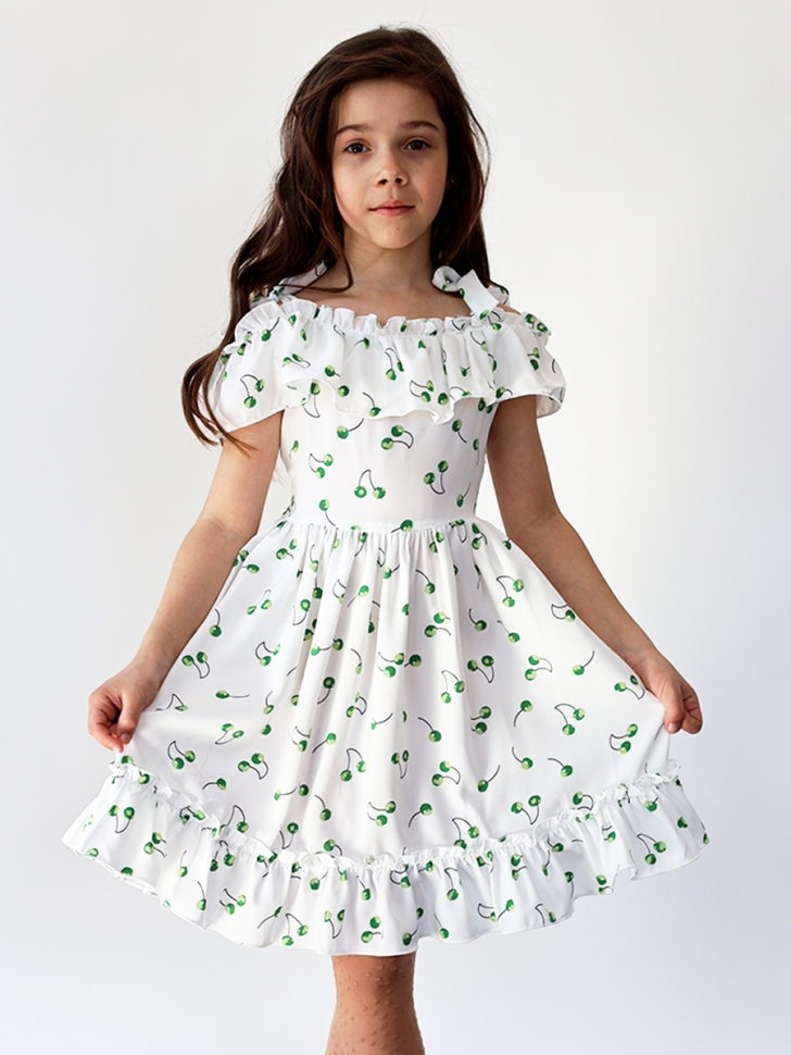 Платье для девочки вискоза БУШОН ST65, цвет белый/зеленая вишня 