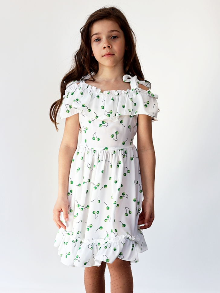 Платье для девочки вискоза БУШОН ST65, цвет белый/зеленая вишня 