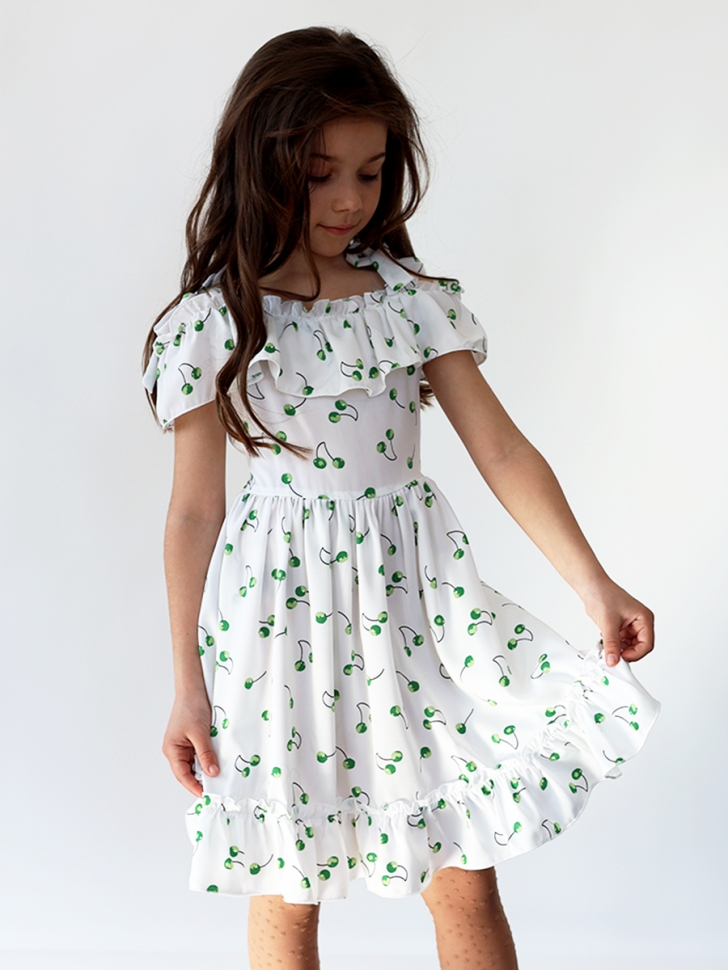 Платье для девочки вискоза БУШОН ST65, цвет белый/зеленая вишня 