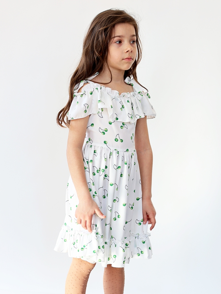 Платье для девочки вискоза БУШОН ST65, цвет белый/зеленая вишня 