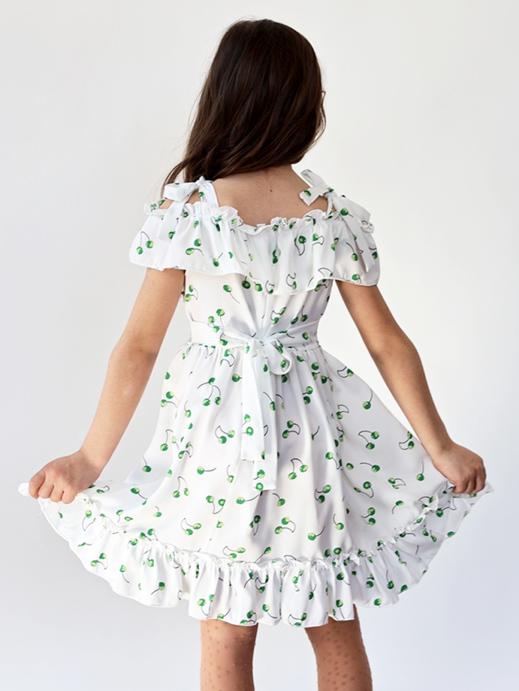 Платье для девочки вискоза БУШОН ST65, цвет белый/зеленая вишня 
