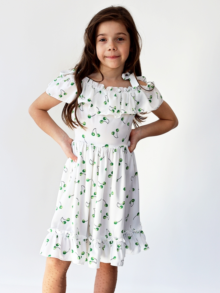 Платье для девочки вискоза БУШОН ST65, цвет белый/зеленая вишня 