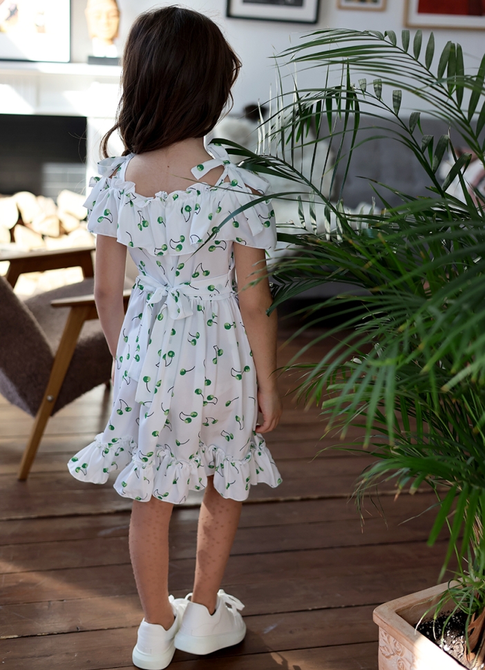 Платье для девочки вискоза БУШОН ST65, цвет белый/зеленая вишня 