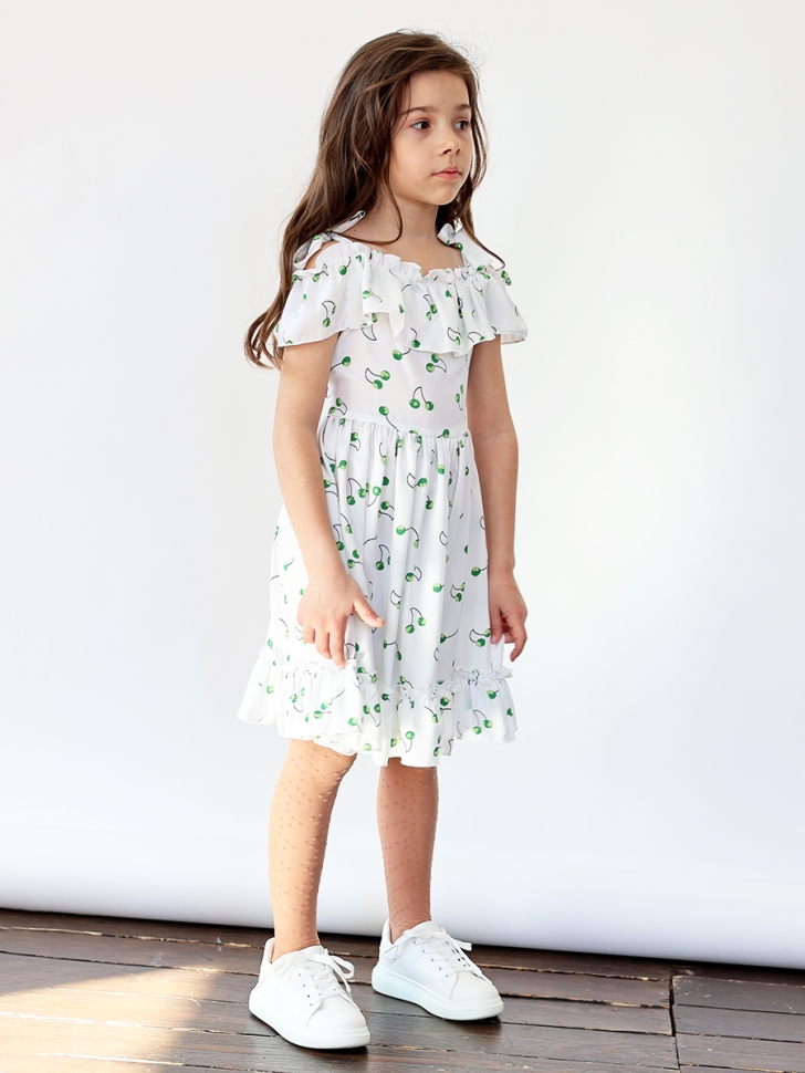 Платье для девочки вискоза БУШОН ST65, цвет белый/зеленая вишня 