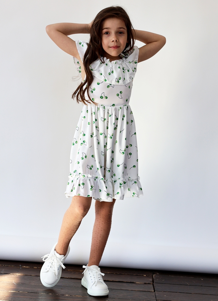 Платье для девочки вискоза БУШОН ST65, цвет белый/зеленая вишня 