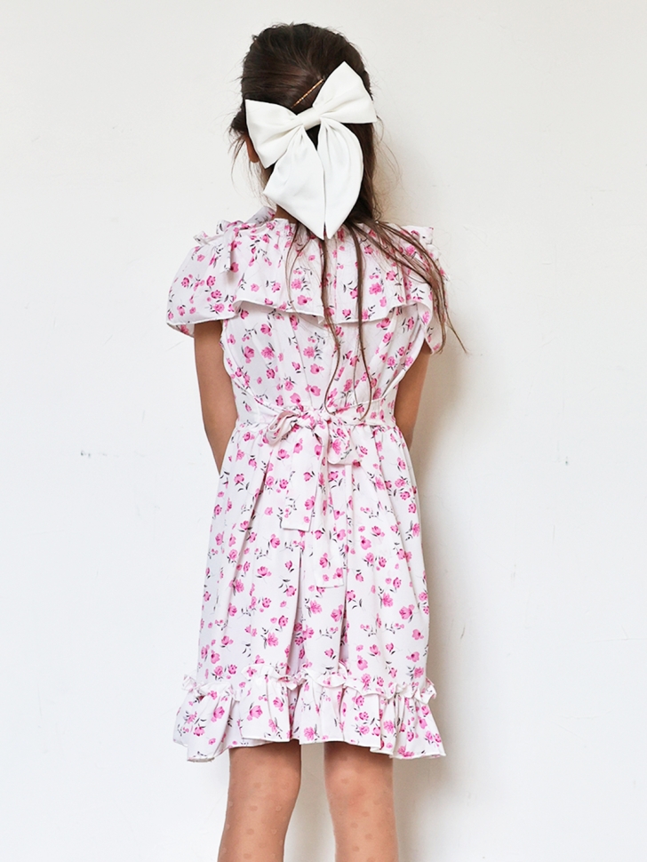 Платье для девочки вискоза БУШОН ST65, цвет белый/розовый цветы