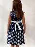 Платье для девочки нарядное БУШОН ST11, цвет темно-синий, белый пояс, принт белый горошек 