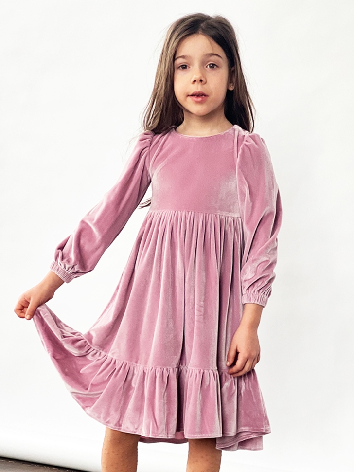 Платье велюровое нарядное БУШОН ST63, цвет пудровый