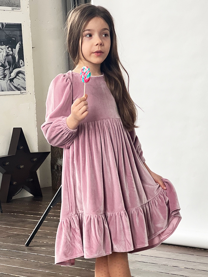 Платье велюровое нарядное БУШОН ST63, цвет пудровый