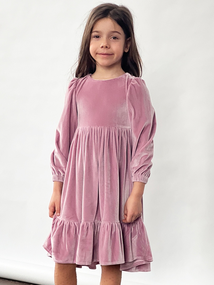 Платье велюровое нарядное БУШОН ST63, цвет пудровый