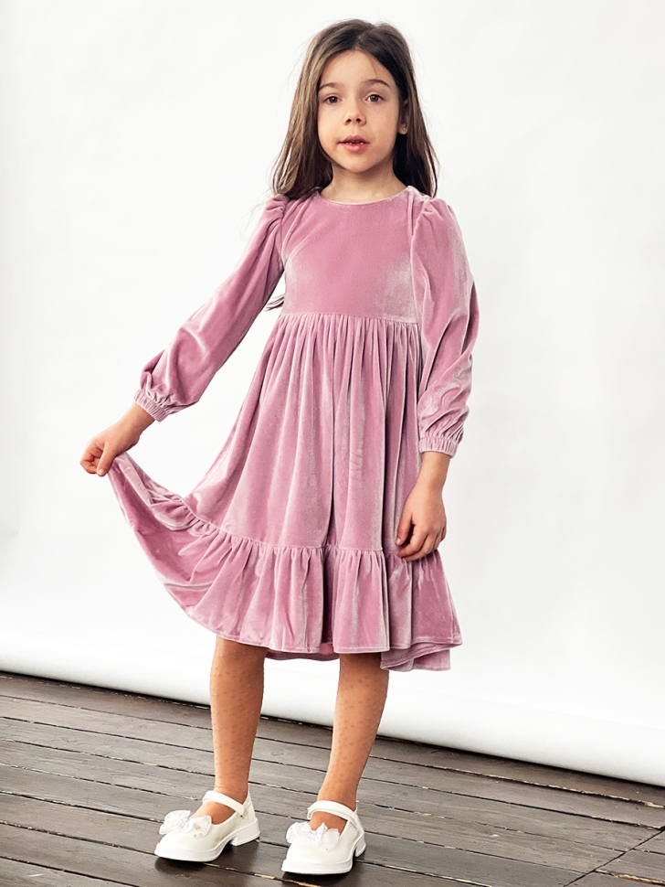 Платье велюровое нарядное БУШОН ST63, цвет пудровый