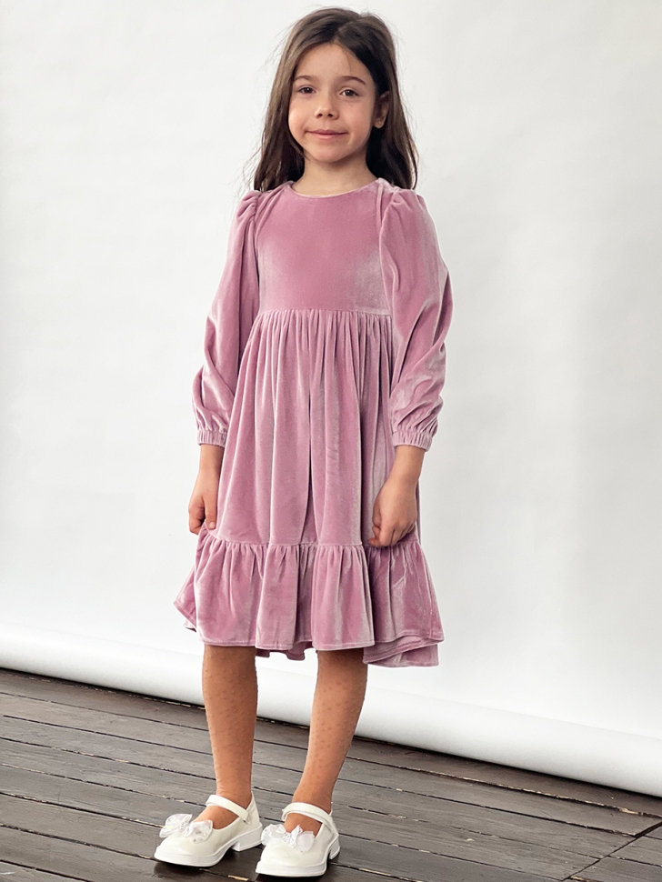 Платье велюровое нарядное БУШОН ST63, цвет пудровый