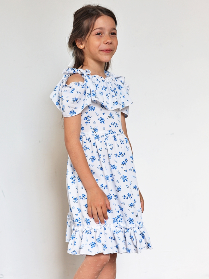 Платье для девочки вискоза БУШОН ST65, цвет белый/голубой цветы