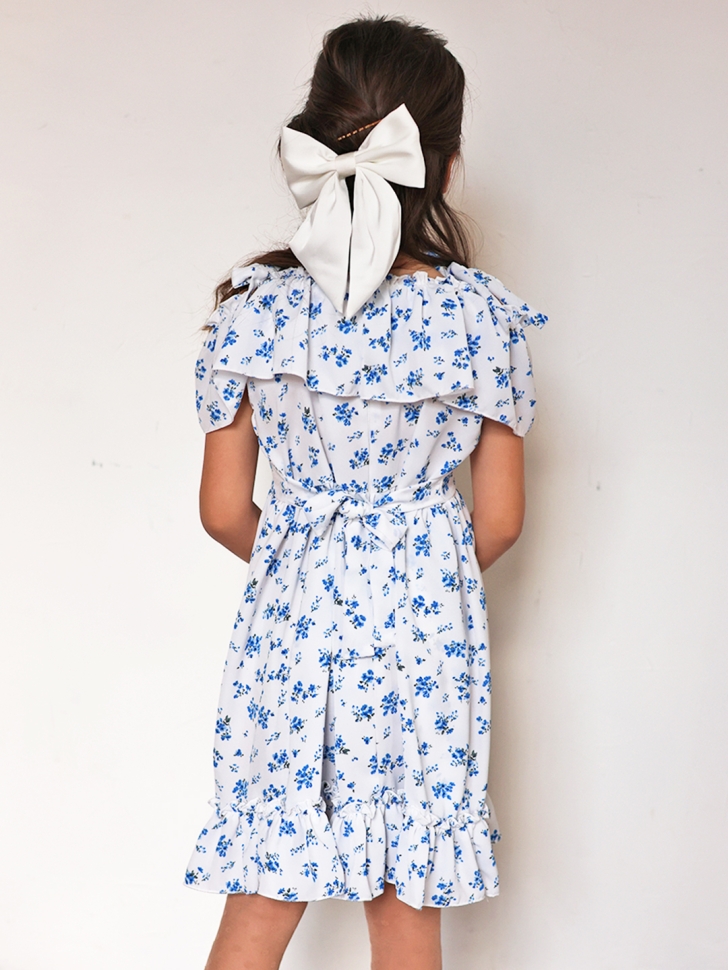 Платье для девочки вискоза БУШОН ST65, цвет белый/голубой цветы