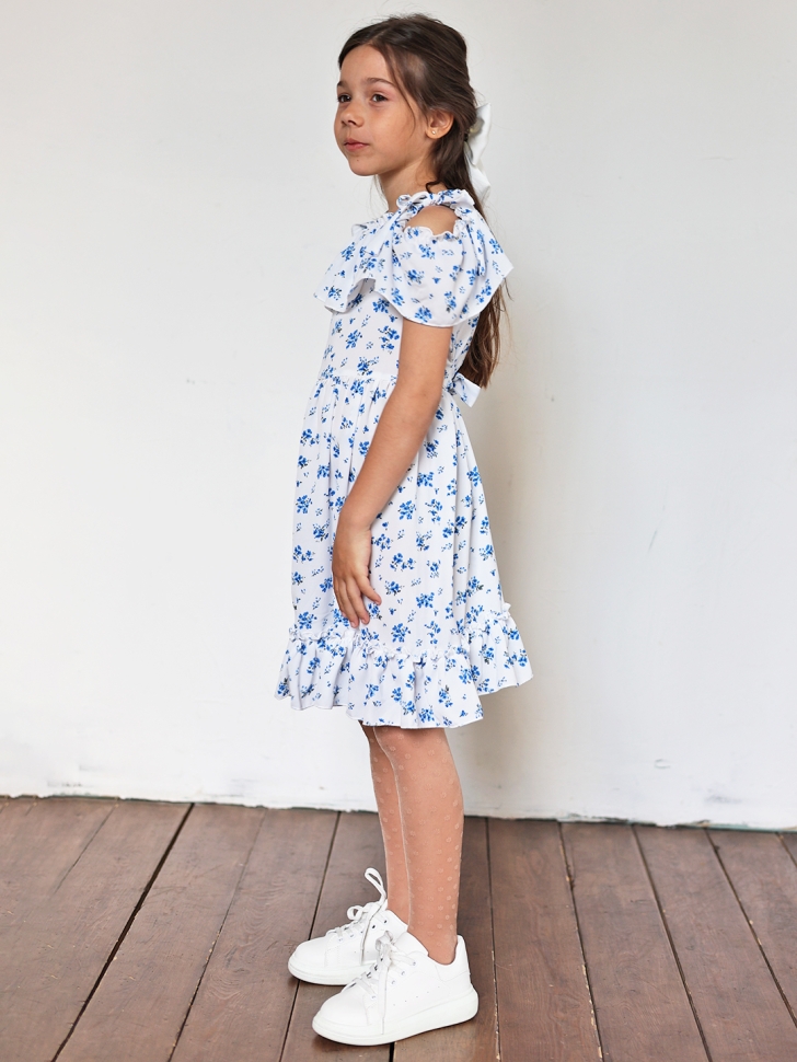 Платье для девочки вискоза БУШОН ST65, цвет белый/голубой цветы