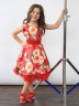Платье для девочки нарядное БУШОН ST30, стиляги цвет красный/желтый пояс красный, принт красные цветы
