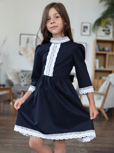 Платье для девочки школьное БУШОН SK43, цвет темно-синий