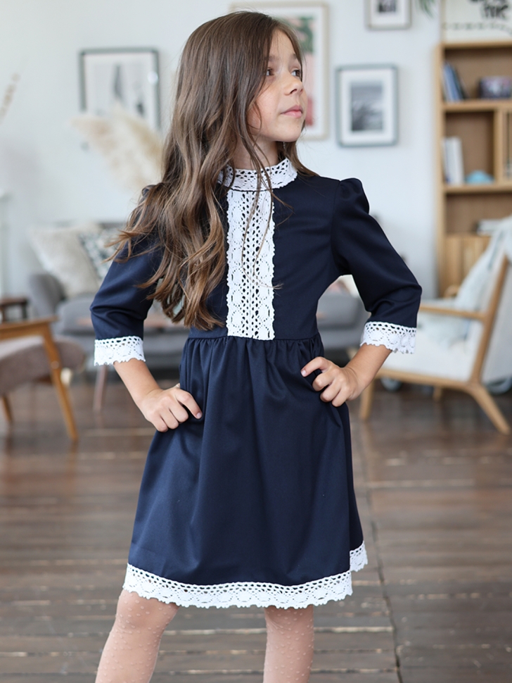 Платье для девочки школьное БУШОН SK43, цвет темно-синий