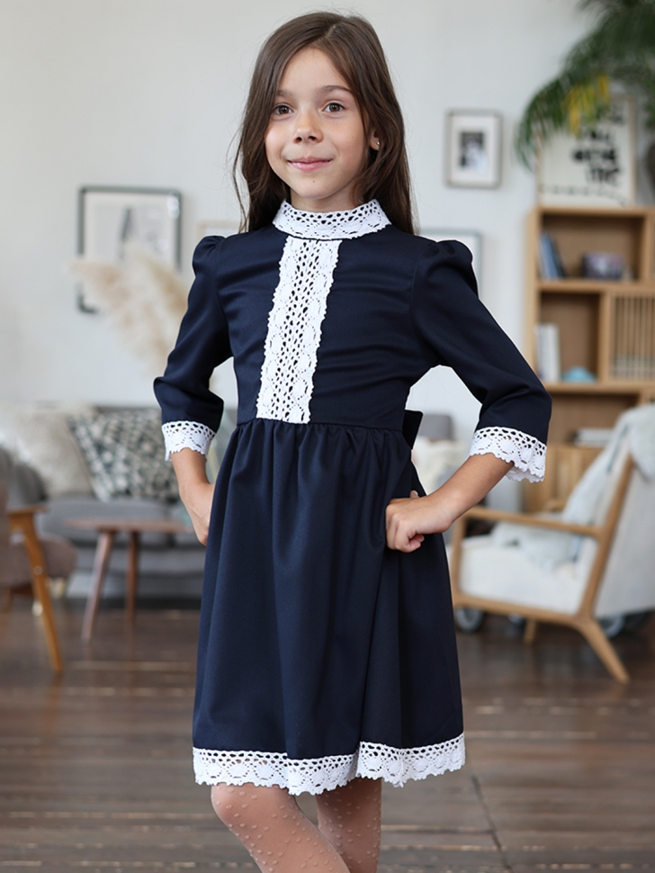 Платье для девочки школьное БУШОН SK43, цвет темно-синий