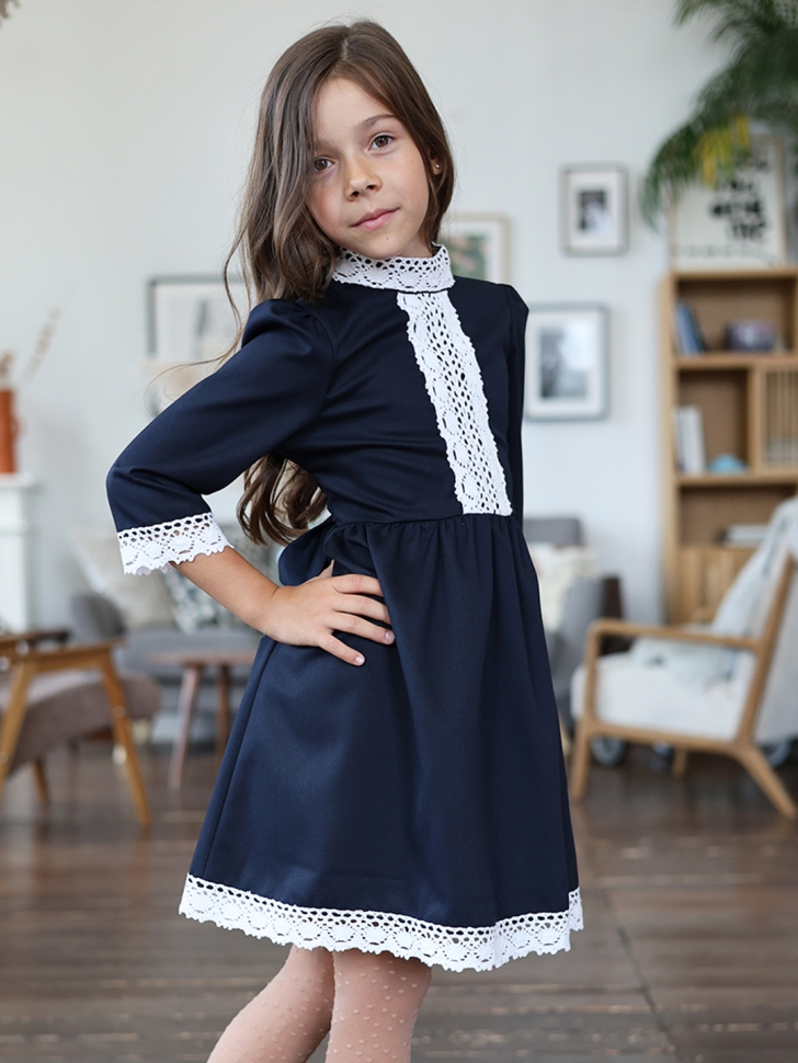 Платье для девочки школьное БУШОН SK43, цвет темно-синий