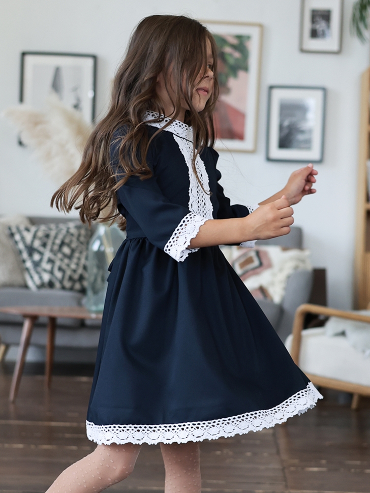 Платье для девочки школьное БУШОН SK43, цвет темно-синий