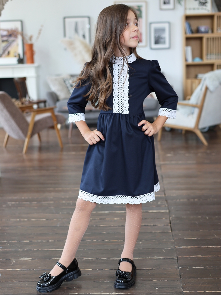 Платье для девочки школьное БУШОН SK43, цвет темно-синий