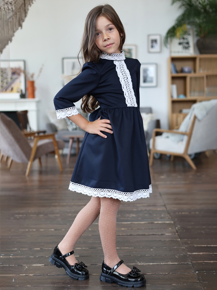 Платье для девочки школьное БУШОН SK43, цвет темно-синий