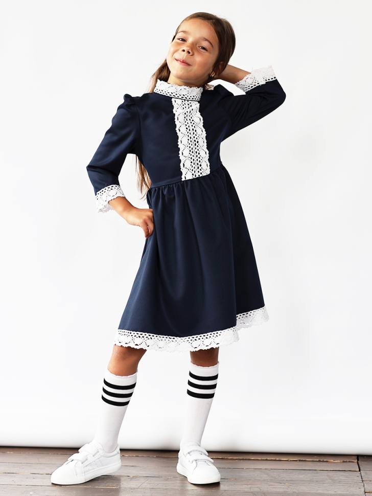 Платье для девочки школьное БУШОН SK43, цвет темно-синий