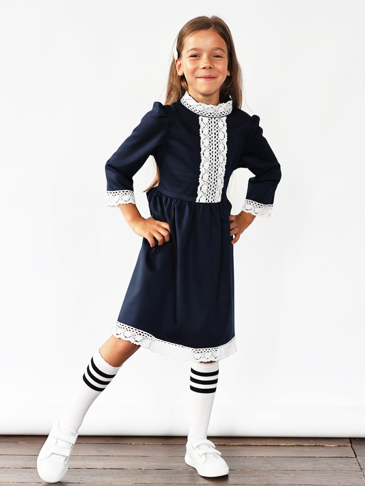 Платье для девочки школьное БУШОН SK43, цвет темно-синий