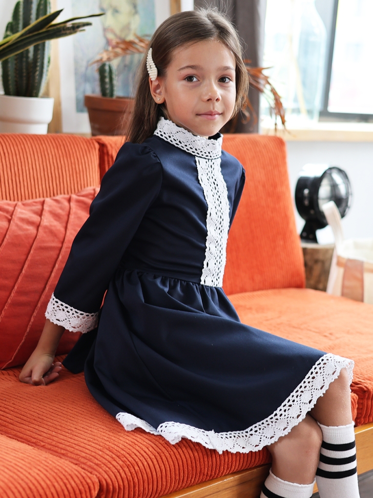 Платье для девочки школьное БУШОН SK43, цвет темно-синий