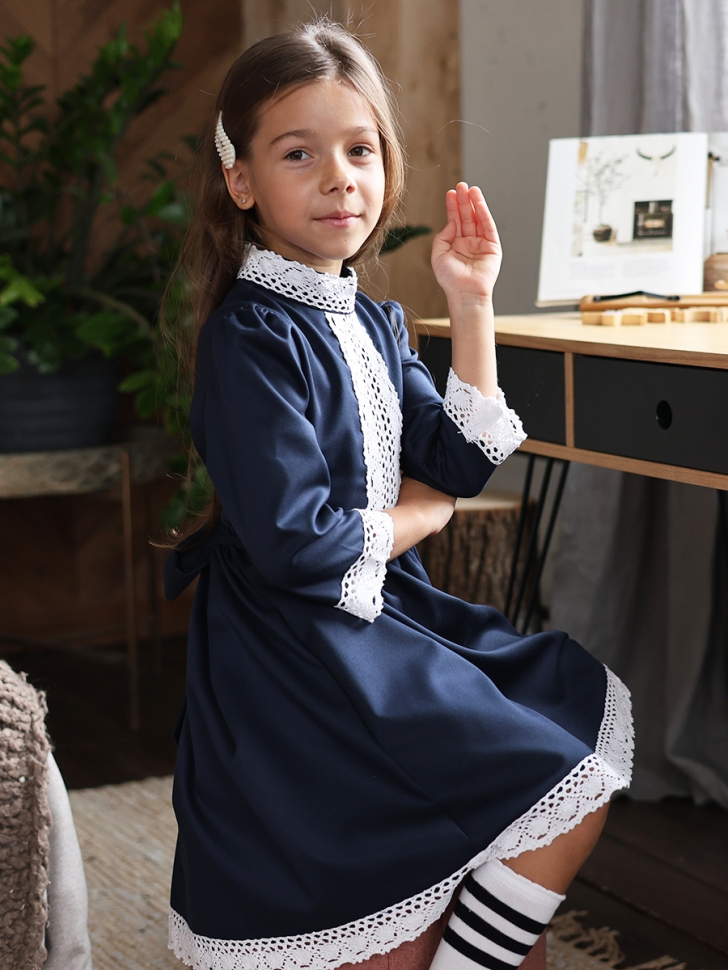 Платье для девочки школьное БУШОН SK43, цвет темно-синий