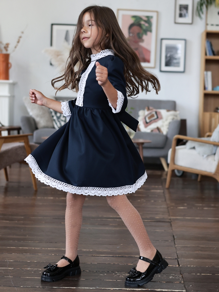 Платье для девочки школьное БУШОН SK43, цвет темно-синий