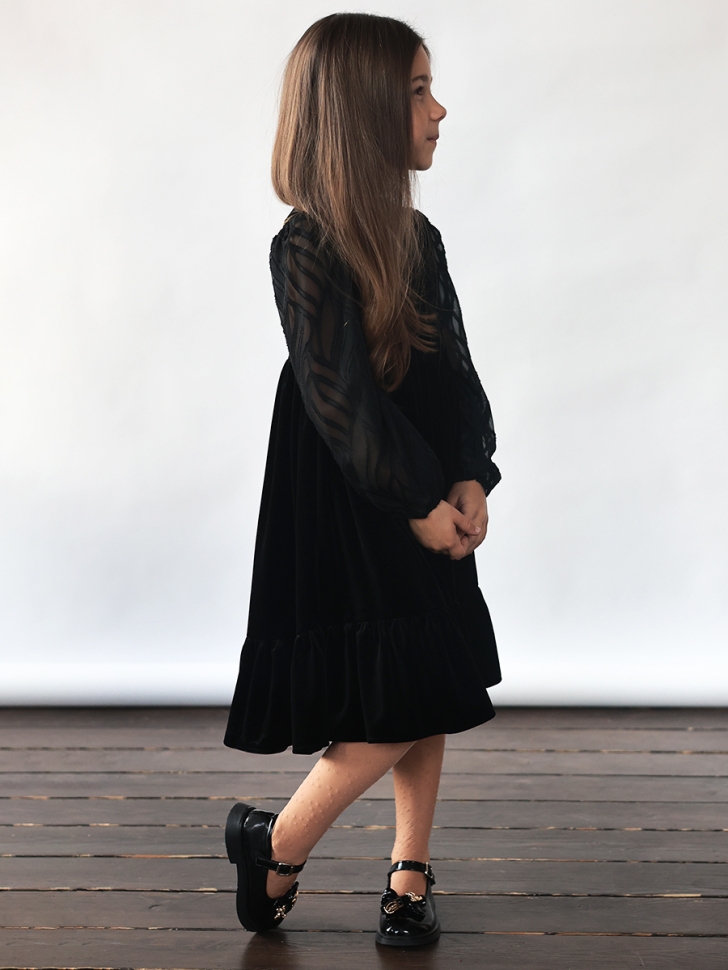 Платье велюровое нарядное БУШОН ST63, цвет черный рукав