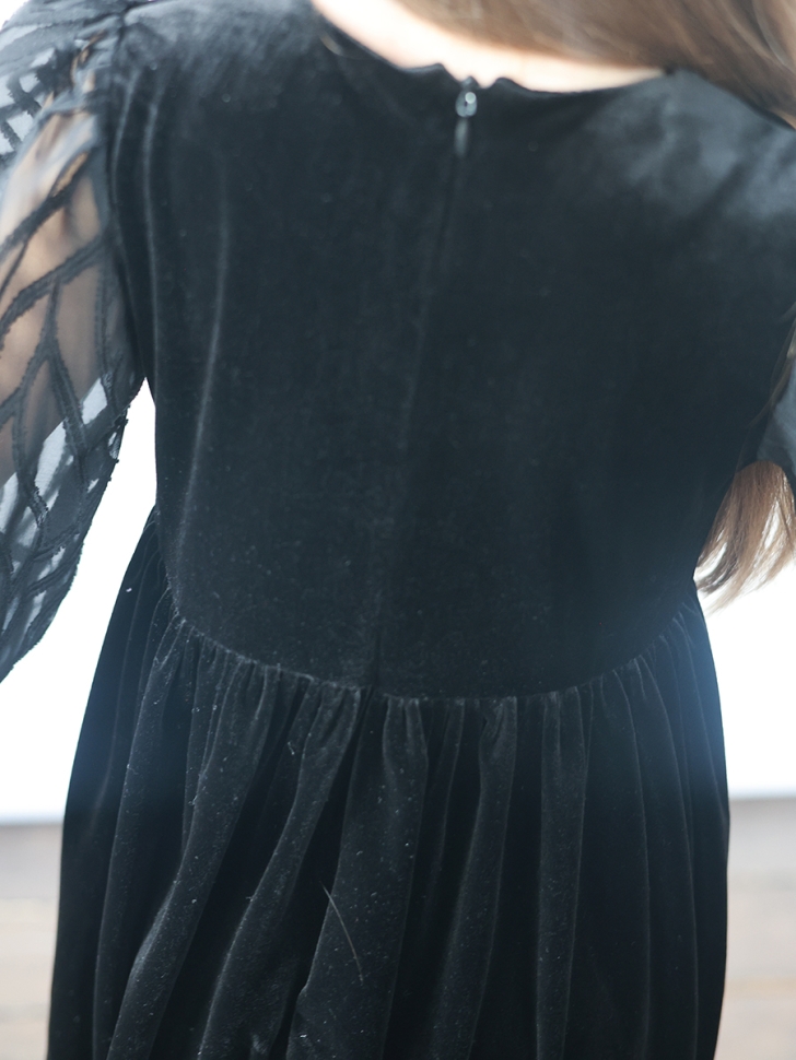 Платье велюровое нарядное БУШОН ST63, цвет черный рукав