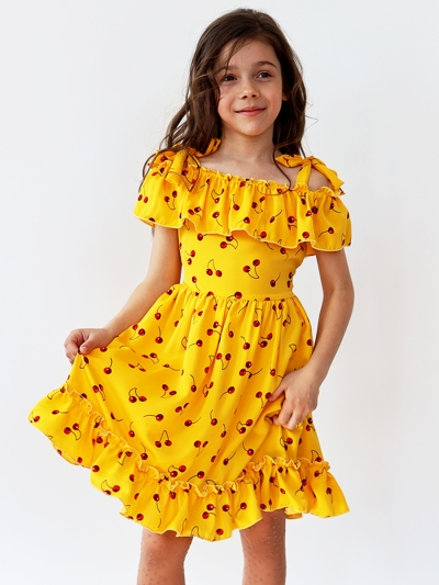 Платье для девочки вискоза БУШОН ST65, цвет желтый/вишня