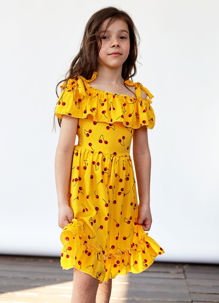 Платье для девочки вискоза БУШОН ST65, цвет желтый/вишня 