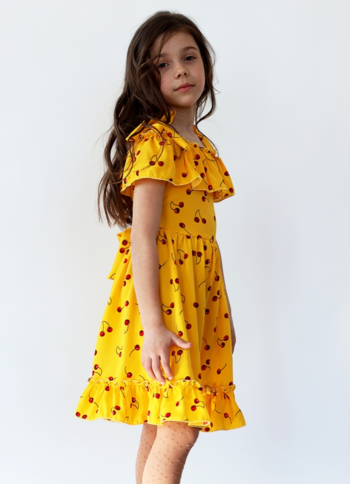 Платье для девочки вискоза БУШОН ST65, цвет желтый/вишня 